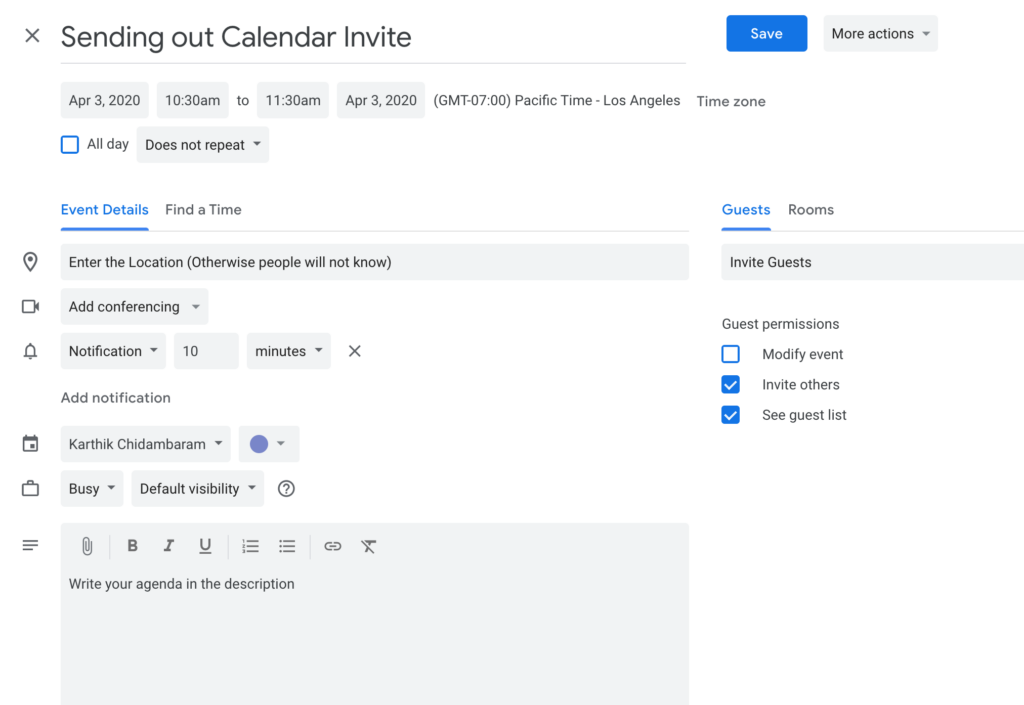 Sending out Calendar Invite Karthik Chidambaram