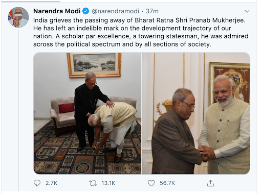 PM Narendra Modi's tweet on former President Shri Pranab Mukherjee