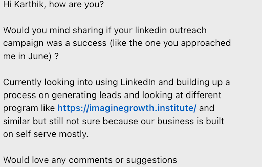 Response from LinkedIn outreach
